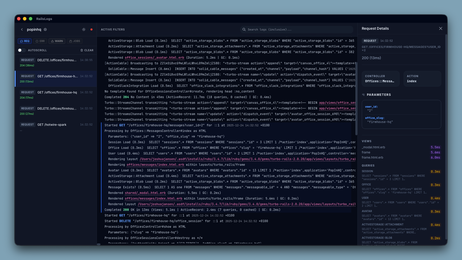 RailsLogs Interface