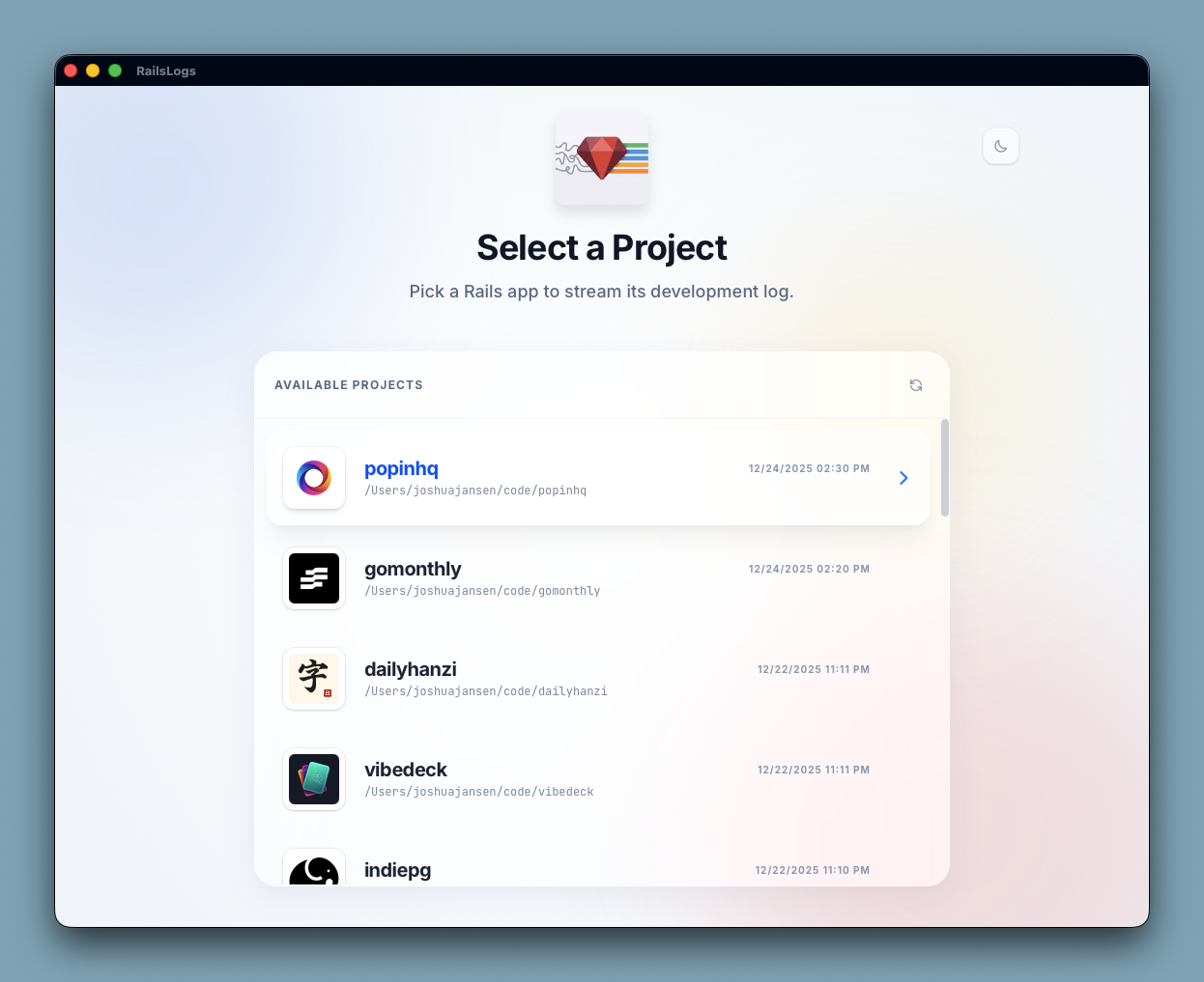 RailsLogs Dark Mode